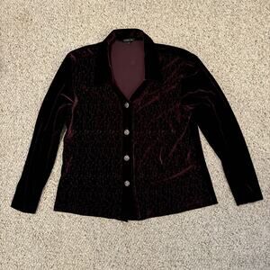 Cynthia Max Women’s Velour Button Front Jacket Blazer Purple Large Made In USA